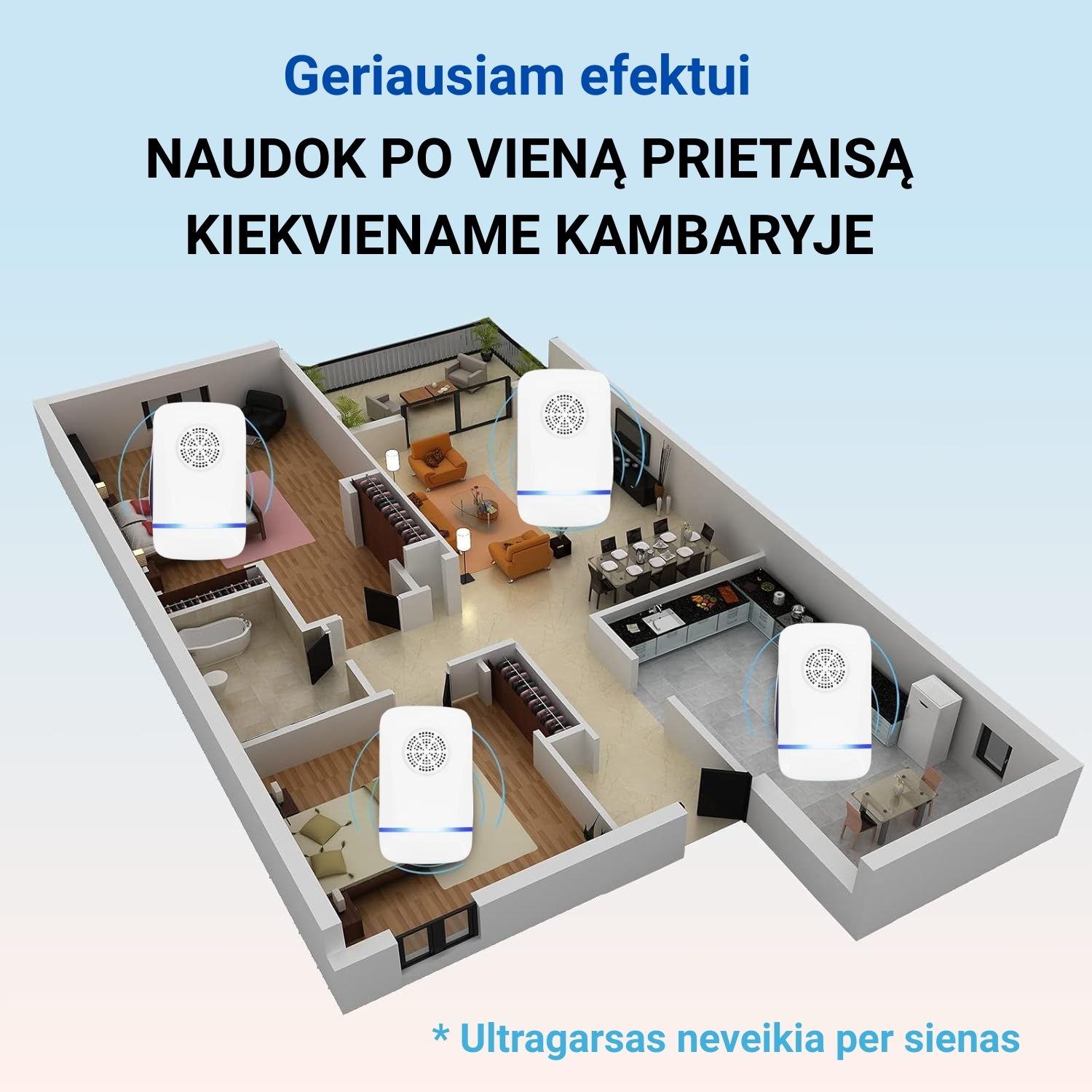 Vabzdžių atbaidymo prietaisas naudojimui patalpose, efektyvus ir kompaktiškas
